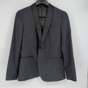 J.Ferrar Black Cheetah Print Slim Fit Tuxedo Jacket Sz 42 Regular
